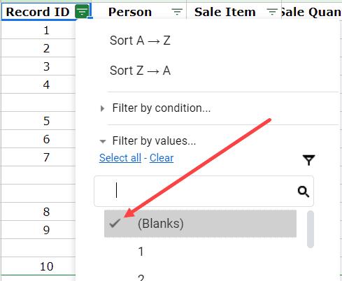Cách xóa hàng trống trong Google Sheets